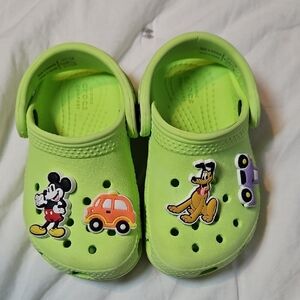 CROCS Kids Lime Green Clogs with Cartoon Charms